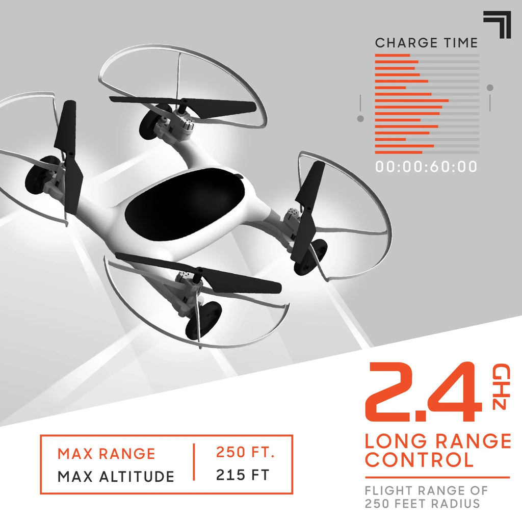 SHARPER IMAGE Rechargeable Dual Function Fly + Drive Drone RC, 250ft Long Range Control and 215ft Max Altitude, 5in