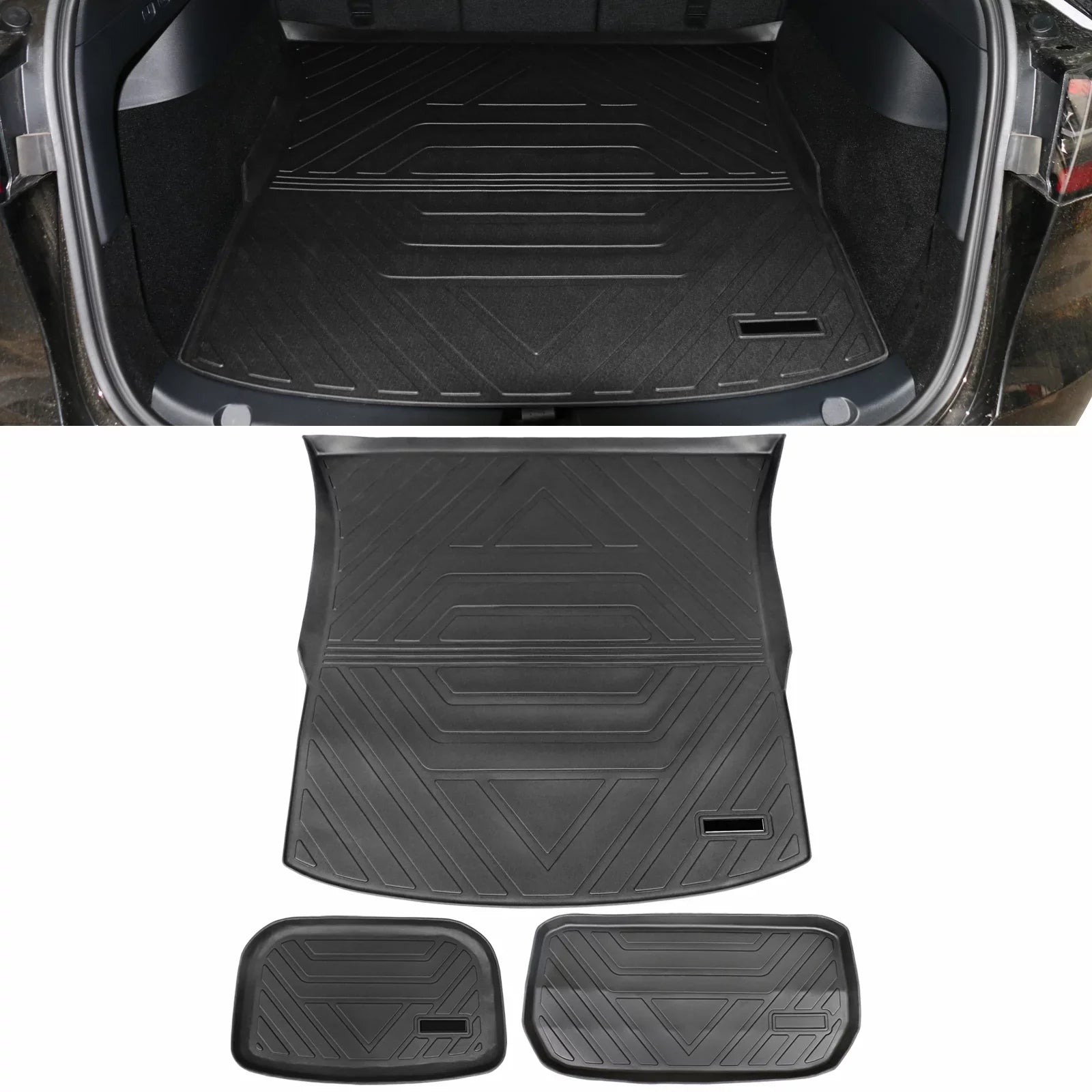 Ikon Motorsports Trunk Mats Cargo Liner Compatible with 2020-2023 Tesla Model Y Jet TPE All Weather Waterproof Anti-Slip Frunk Trunk Under Cargo Storage Liner Mat Interior Accessories 3PCS