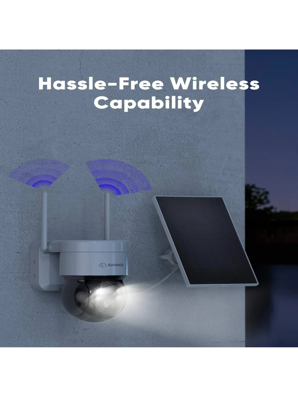 SANNCE Solar Security Cameras Wireless Outdoor, 2K Battery Powered WiFi Camera for Home Security, 360°PTZ Surveillance Camera with Solar Panel, Color Night Vision, 2 Way Audio, Motion Detection