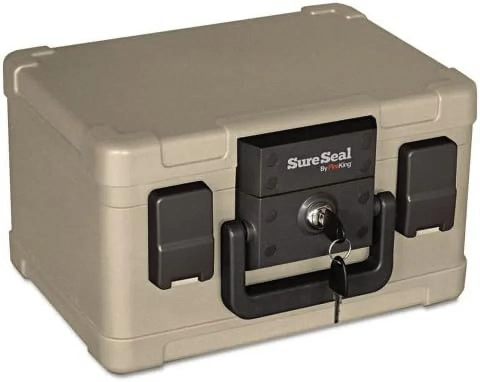 Fire And Waterproof Chest, 0.15 Cu. Ft., 12 1/5W X 9 4/5D X 7 3/10H, Taupe