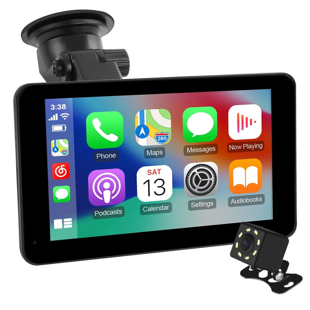 Portable Wireless Carplay & Android Auto Car Stereo, 7 Inch Full HD Car Touch Screen Portable Car Radio Receiver with Bluetooth, FM Transmitter, AUX, Voice Control, Navigation, Backup Camera