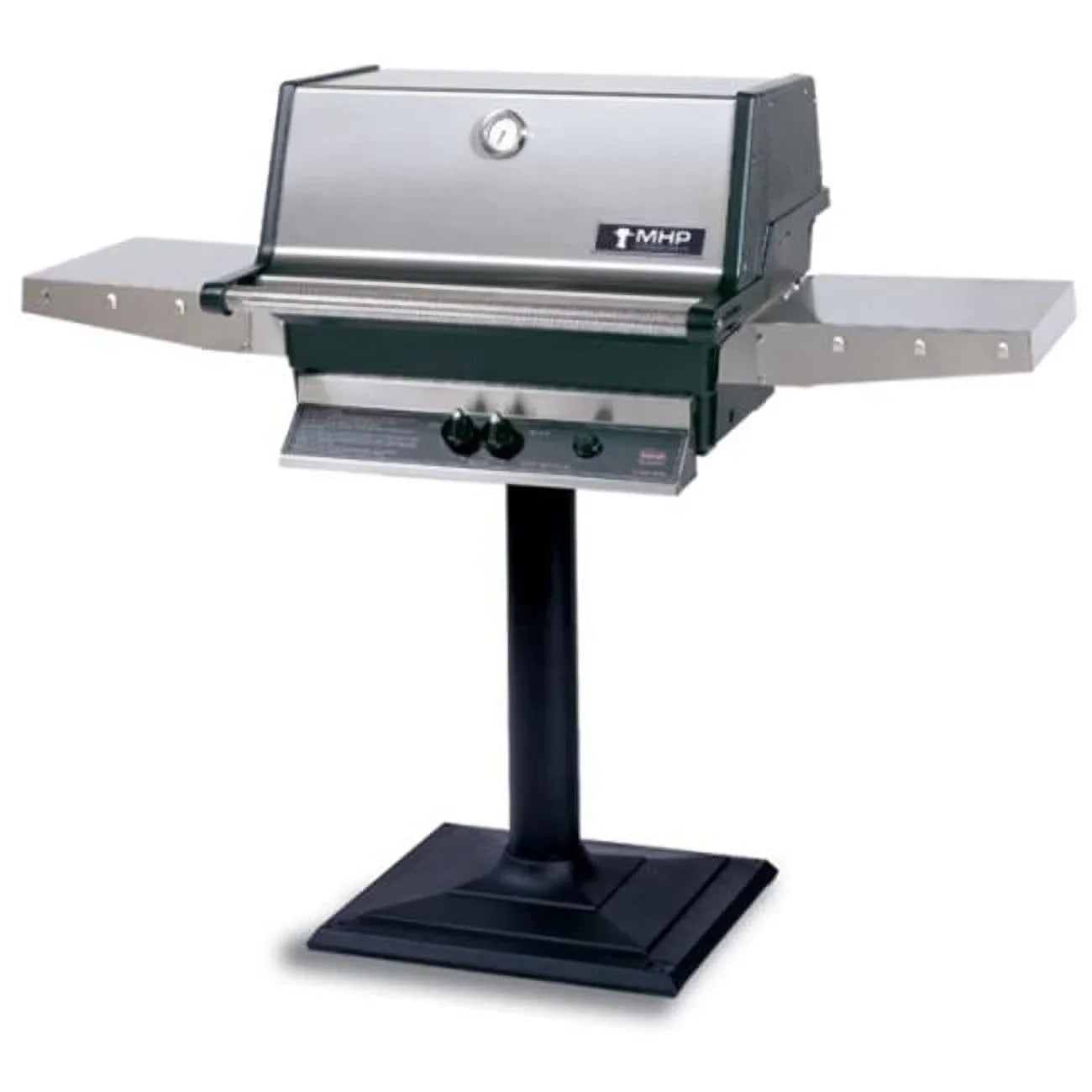 M TJK Model Heritage Series Natural Gas Grill with Drop Down Shelves on Patio Base