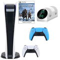 PlayStation 5 Digital GOW Console with Extra Blue Dualsense Controller and Dual Charging Dock