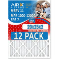 20x25x2 Air Filter MERV 11 Rating, 12 Pack of Furnace Filters Comparable to MPR 1000, MPR 1200 & FPR 7 - Made in USA by AIRX FILTERS WICKED CLEAN AIR.