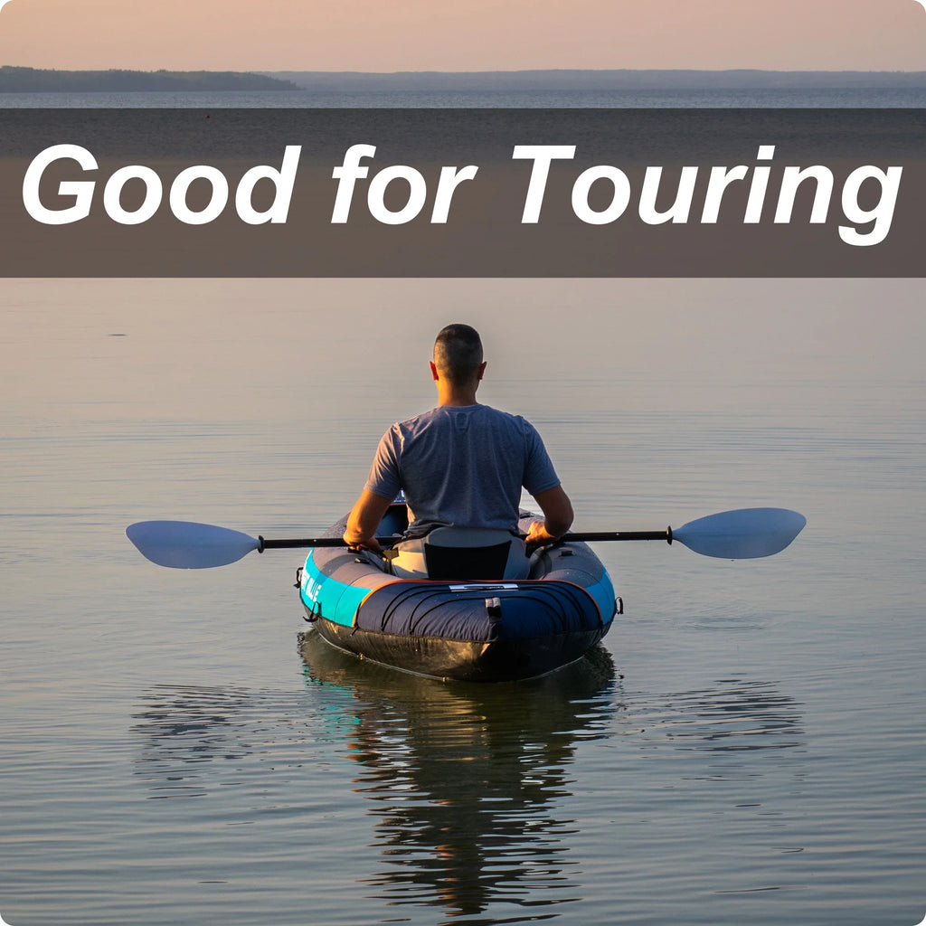 BRIGHT BLUE Inflatable Touring White Water Paddling Kayak 1-2 Persons sit-on with Paddles,Hand Pump,Backpack,Fins