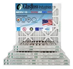 Glasfloss 20x24x1 - MERV 10 Amount - Furnace Air Filter - Made in USA (Actual Size: 19.5 x 23.5x7/8 inch)