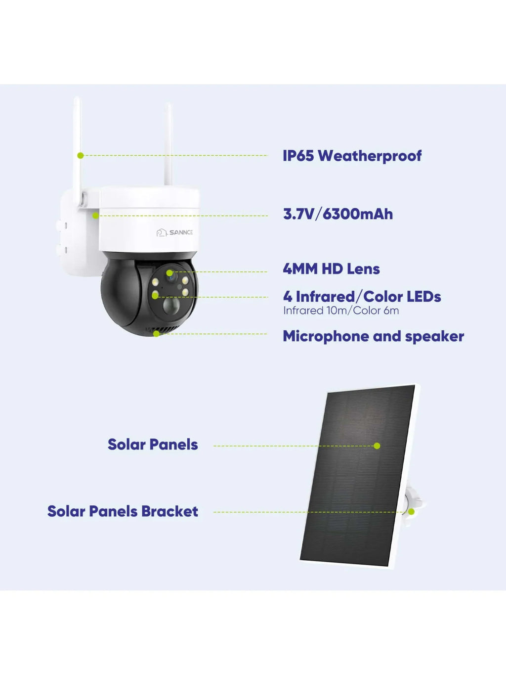 SANNCE Solar Security Cameras Wireless Outdoor, 2K Battery Powered WiFi Camera for Home Security, 360°PTZ Surveillance Camera with Solar Panel, Color Night Vision, 2 Way Audio, Motion Detection