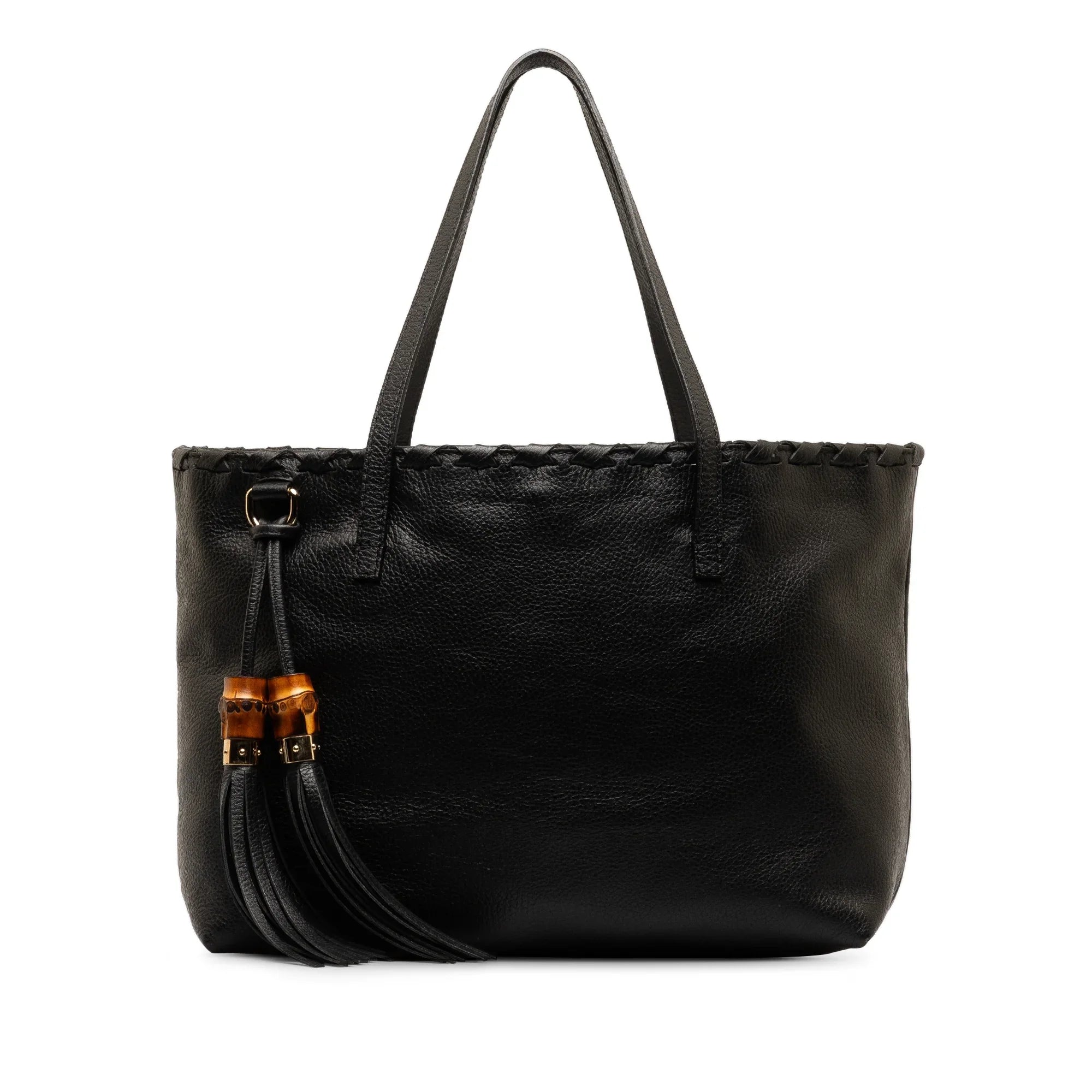 Pre-Owned Authenticated Gucci Bamboo Tassel Tote Calf Leather Jet Tote Bag Unisex (Good)