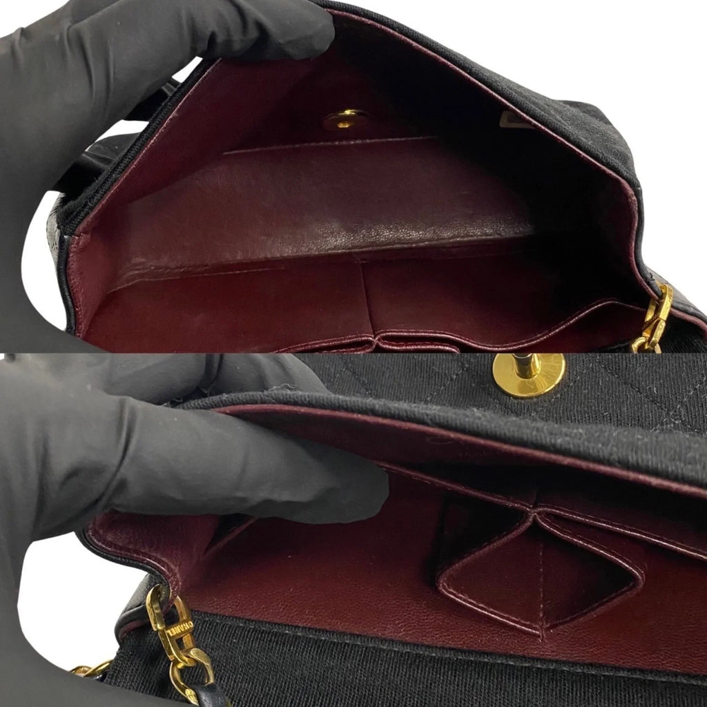 Pre-Owned CHANEL Matelasse Cotton Lambskin Turnlock Full Flap Chain Shoulder Bag Dark 73960 (Good)