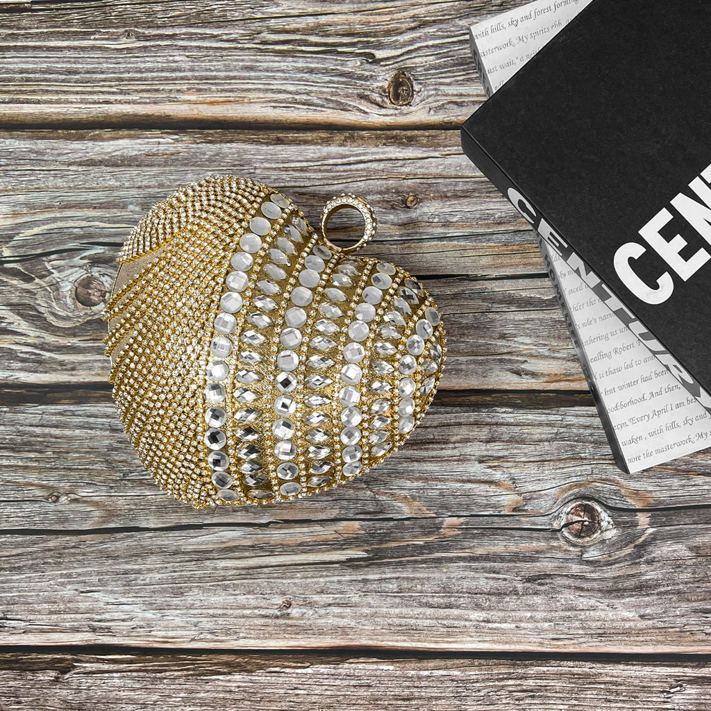 Geiomoo Heart Shape Tassel Evening Clutch Bag, Women Luxury Rhinestones Purse Handbag for Wedding Party