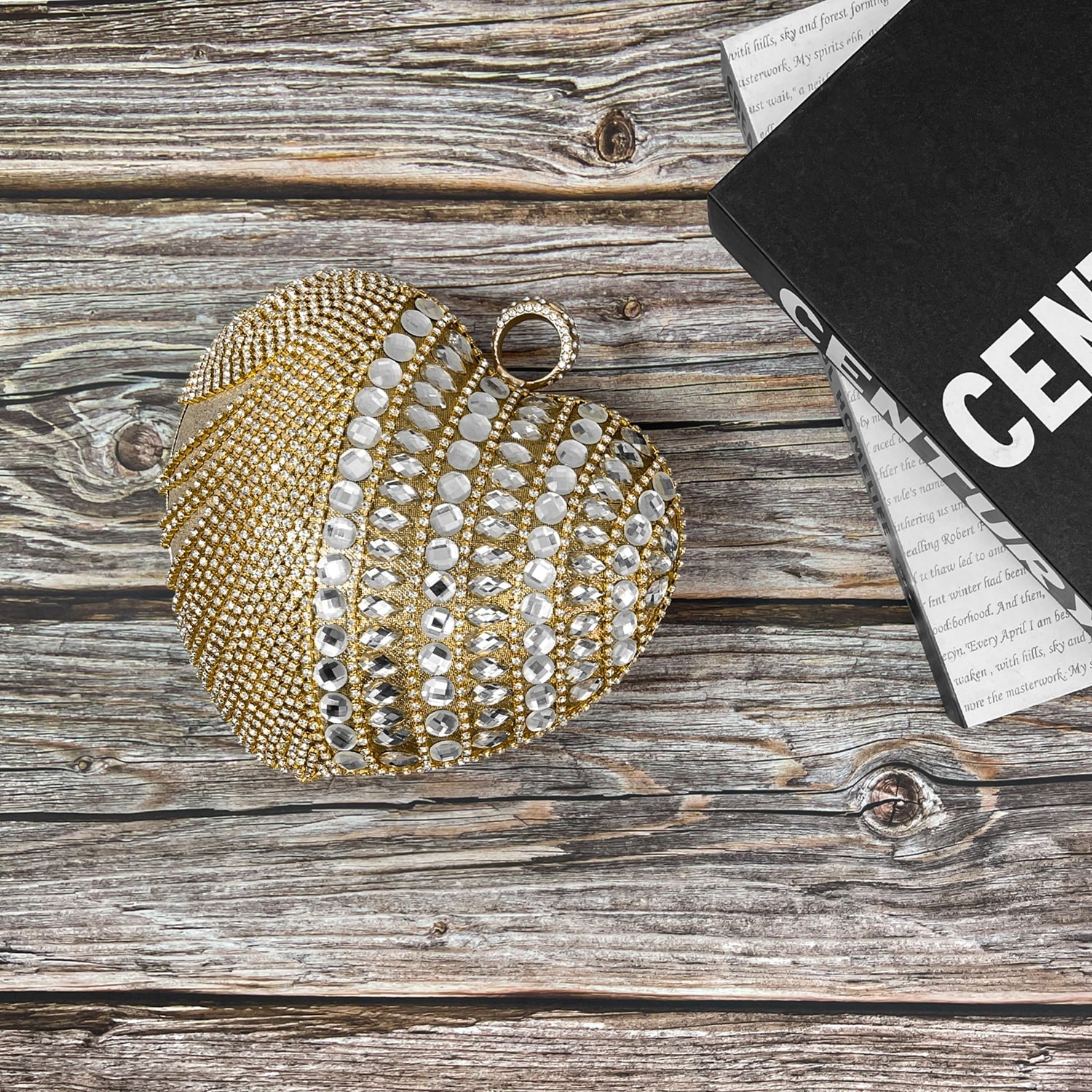 Geiomoo Heart Shape Tassel Evening Clutch Bag, Women Luxury Rhinestones Purse Handbag for Wedding Party