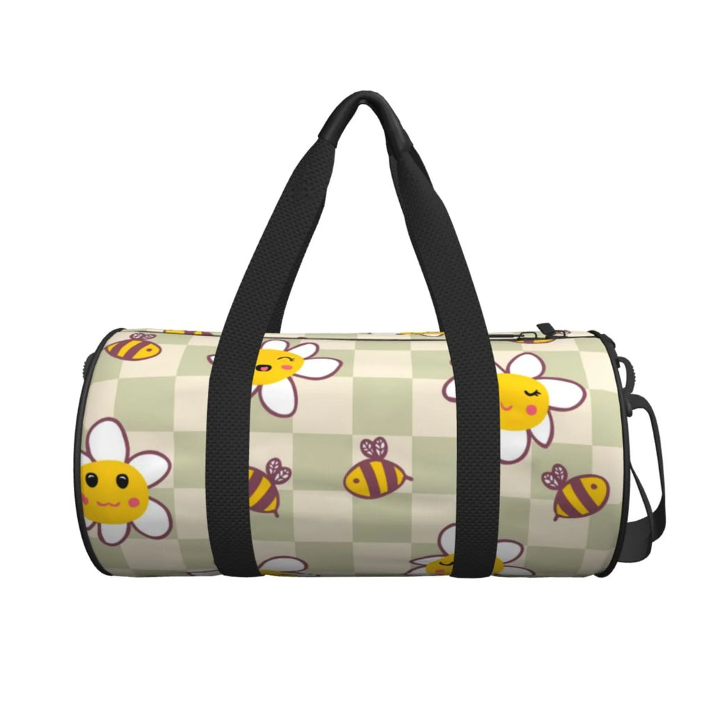 ZICANCN Retro Checkerboard Daisies Bees Travel Duffle Bag, Sports Tote Gym Bag Weekenders Bags for Women Men
