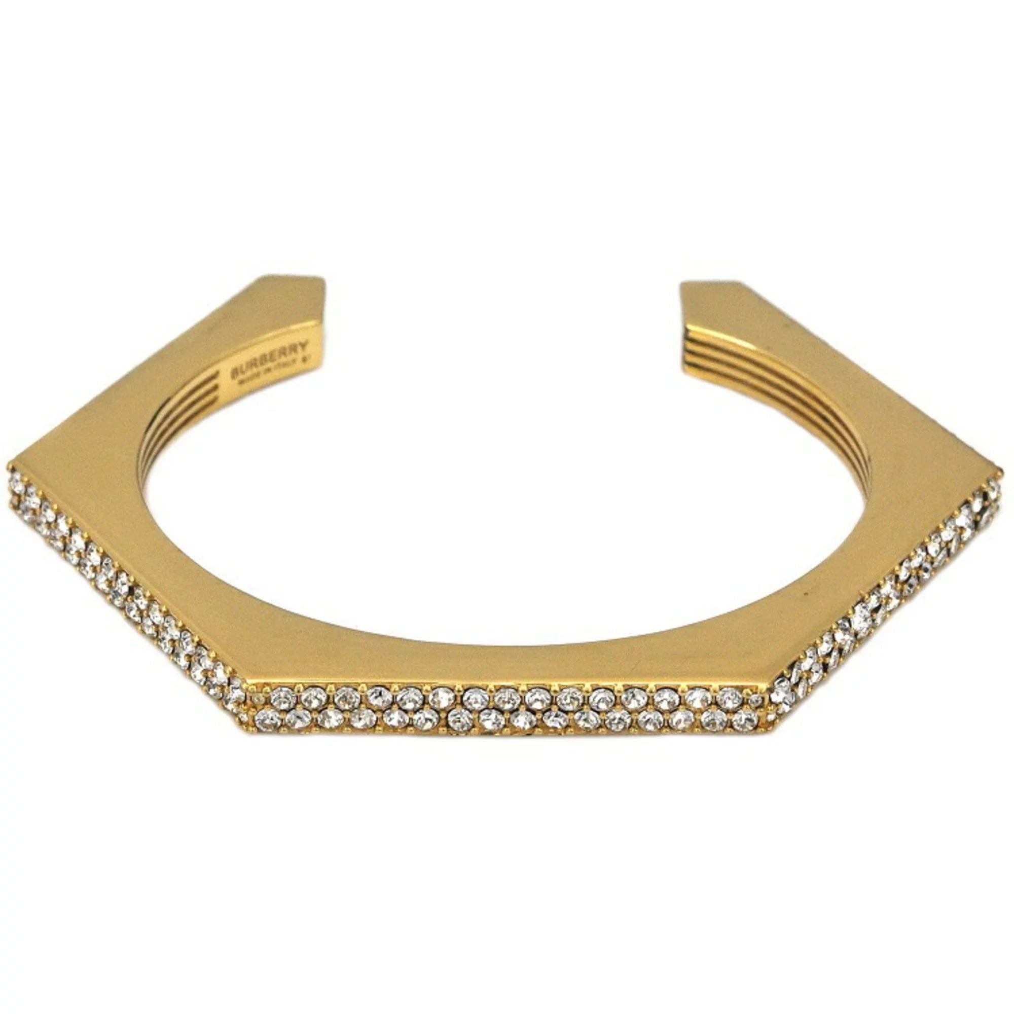 Pre-Owned Burberry Bangle Gold Clear Stone 80326341 M GP Rhinestone BURBERRY Crystal Detail Bracelet Nut Motif Jewelry Cuffs Ladies (Good)