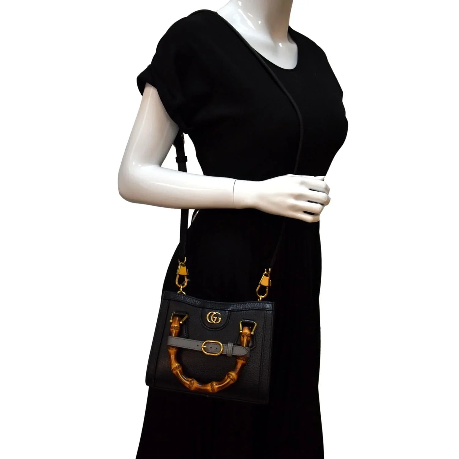Pre-owned GUCCI Diana Bamboo Mini Leather Tote Bag Dark 702732