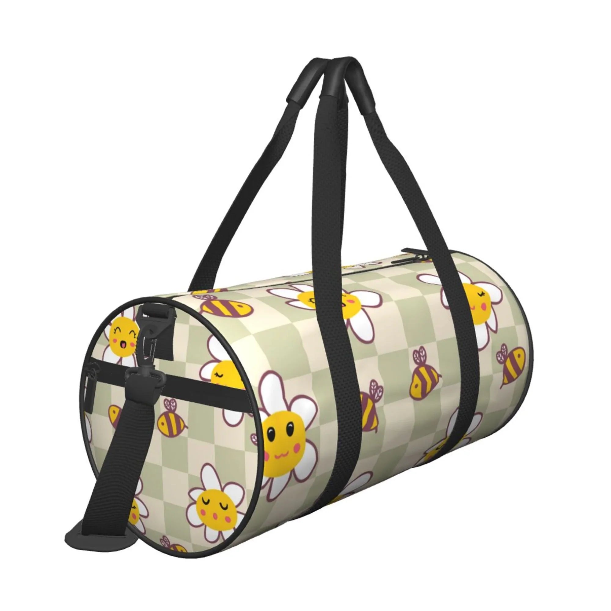 ZICANCN Retro Checkerboard Daisies Bees Travel Duffle Bag, Sports Tote Gym Bag Weekenders Bags for Women Men