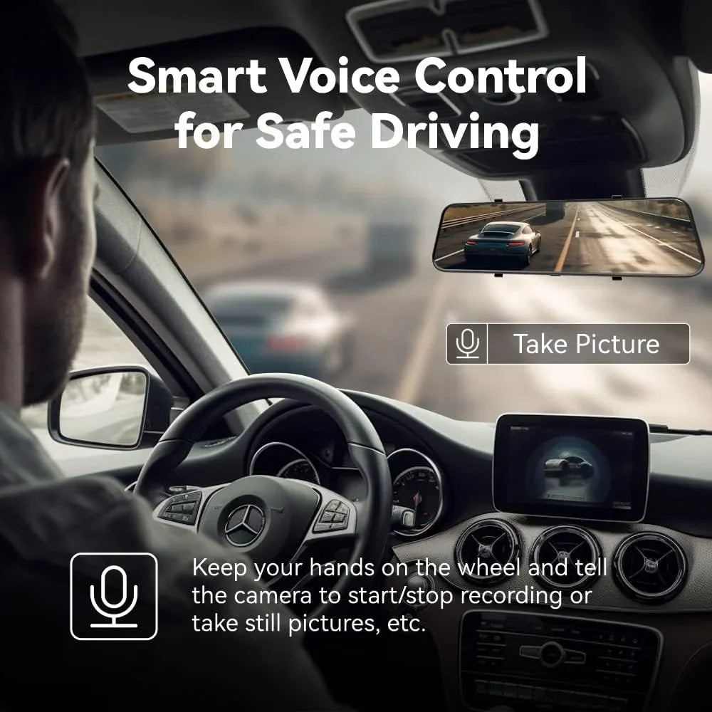 Pelsee P10 Pro 10" 4K Mirror Dash Cam, Rear View Mirror Camera Smart Driving Assistant w/ADAS and BSD, Night Vision Dash Cameras Front and Rear, Voice Control,Parking Monitoring,Free 32GB Memory Card