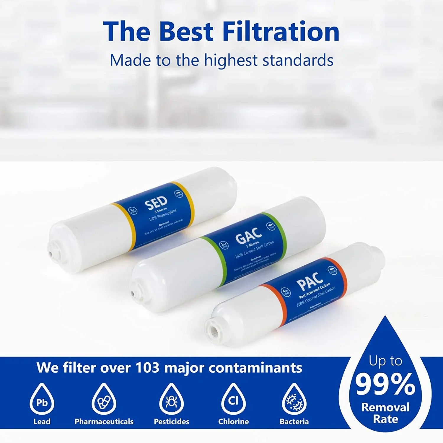 countertop reverse osmosis system replacement filter set 3 inline filters 1?4” quick connect filter cartridges - sediment, gac and pac carbon filters 6 month filter set