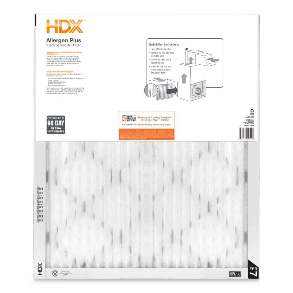 HDX 20 in. x 25 in. x 1 in. Allergen Plus Pleated Air Filter FPR 7 (Pack Of 2)