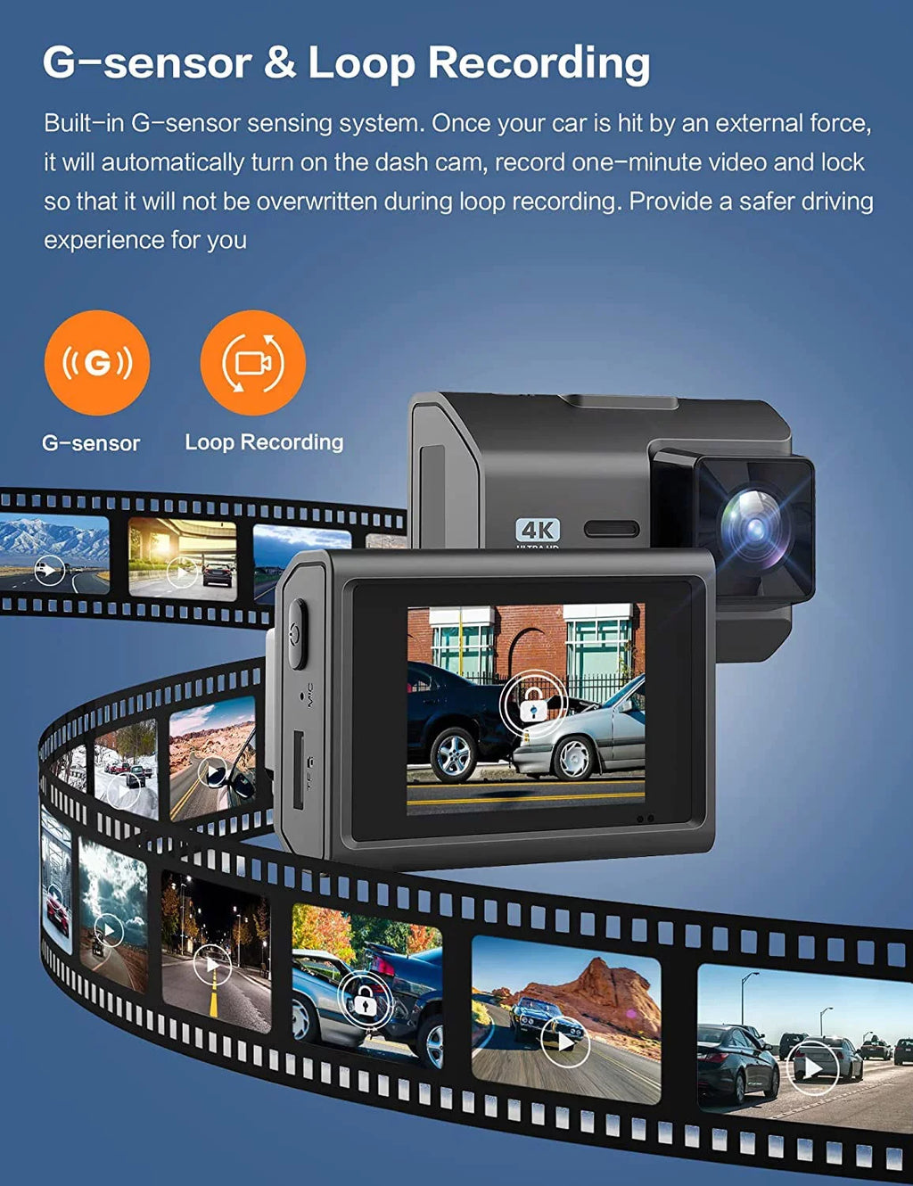 4K Front and Rear Dash Cam for Cars, Dual Dash Cam with SD Card, 2 Inch Dash Camera with GPS WIFI, Night Vision, Loop Recording, Parking Mode, Wide Angle, 64GB SD Card Included