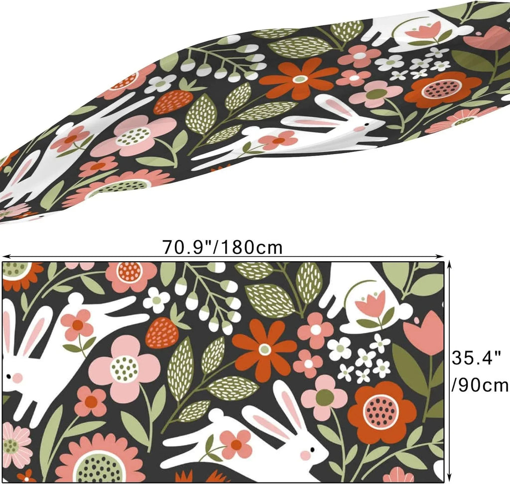 Hyjoy Cute White Rabbits Flowers Leaves Long Silk Neck Scarf Mass Shawl Wrap Scarves for Women Girls