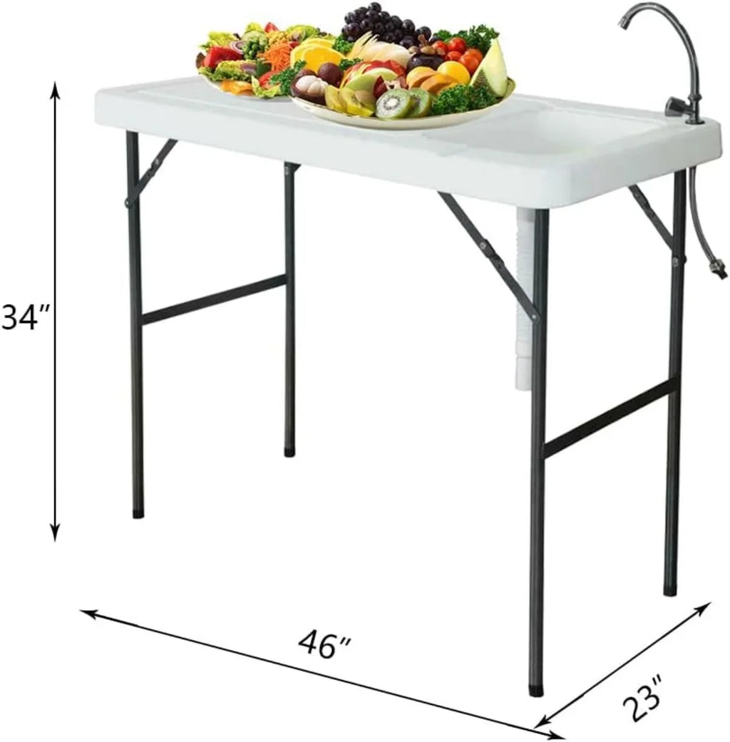 Portable Folding Fish Table, Folding Fish Cleaning Table with Sink & Faucet, Outdoor Folding Camping Sink Table for Picnic Garden Kitchen Camping