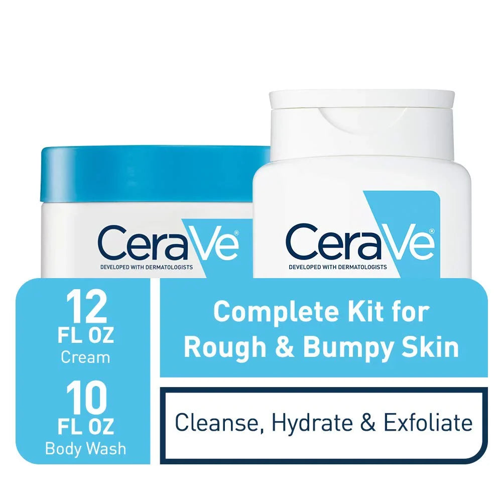 Renewing Salicylic Acid Daily Skin Care Set - Cerave SA Cream and Body Wash for Rough and Bumpy Skin - Fragrance Free
