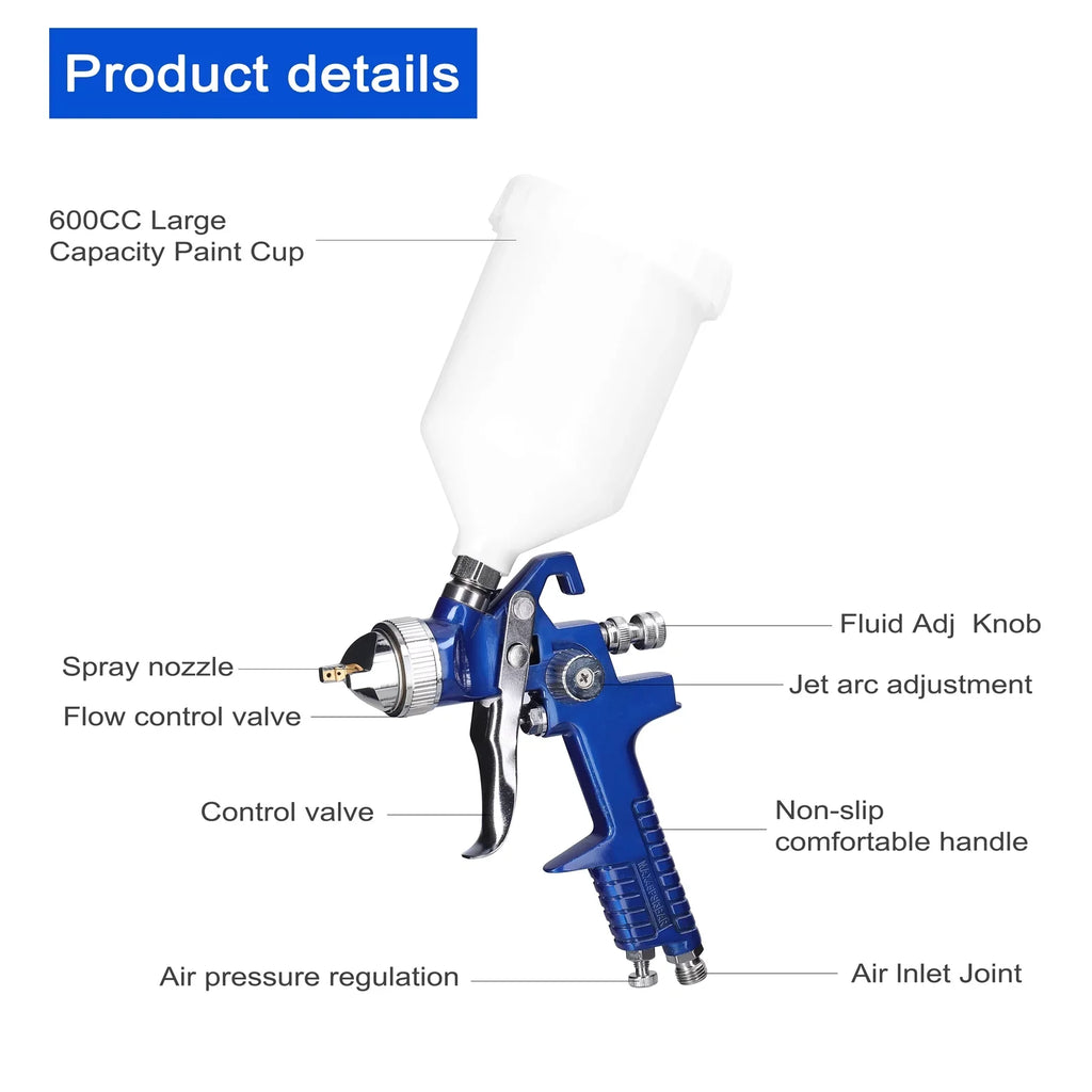 Yabuy HVLP Car Paint Spraying Tool Set 600CC Large Capacity Air Sprayer Stainless Steel Airbrush Kit Auto Paint Repairing Device