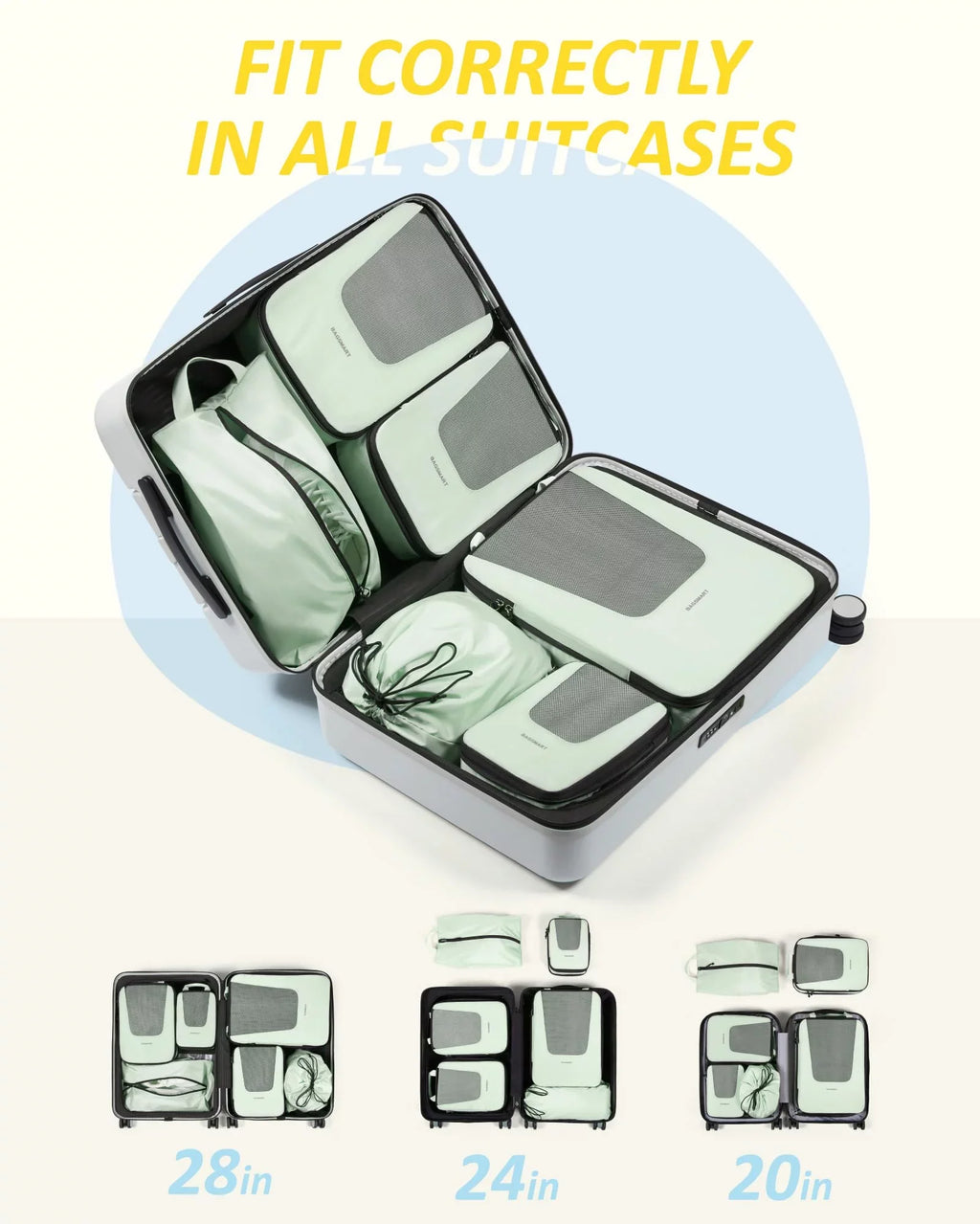 BAGSMART Packing Cubes for Travel, Compression Expandable 6 Pcs Luggage Packing Organizers Foldable Mass Suitcase Storage Bags for Travel Accessories, Green
