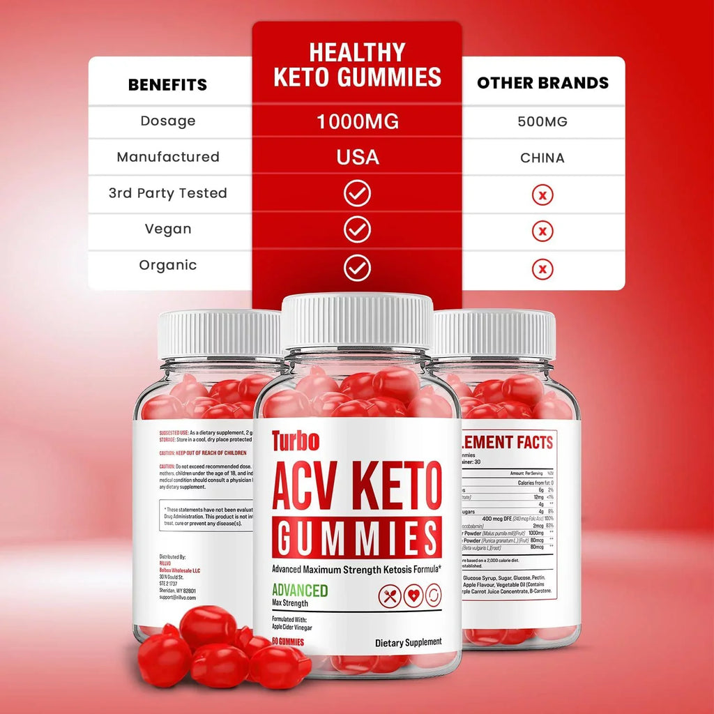 3 Pack Turbo ACV Keto Gummies Turbo ACV + Keto Advanced Keto Formula Plus Cider Vinegar Keto Gummies Dietary Supplement B12 Beet Root Juice Men Women 180 Gummies