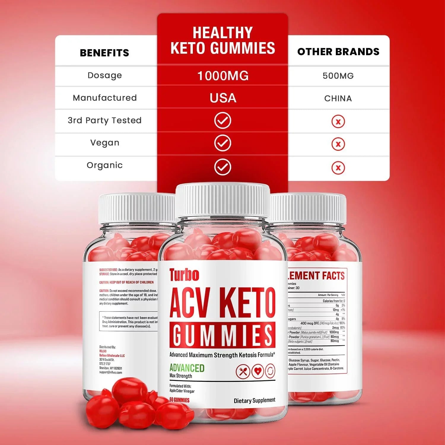3 Pack Turbo ACV Keto Gummies Turbo ACV + Keto Advanced Keto Formula Plus Cider Vinegar Keto Gummies Dietary Supplement B12 Beet Root Juice Men Women 180 Gummies