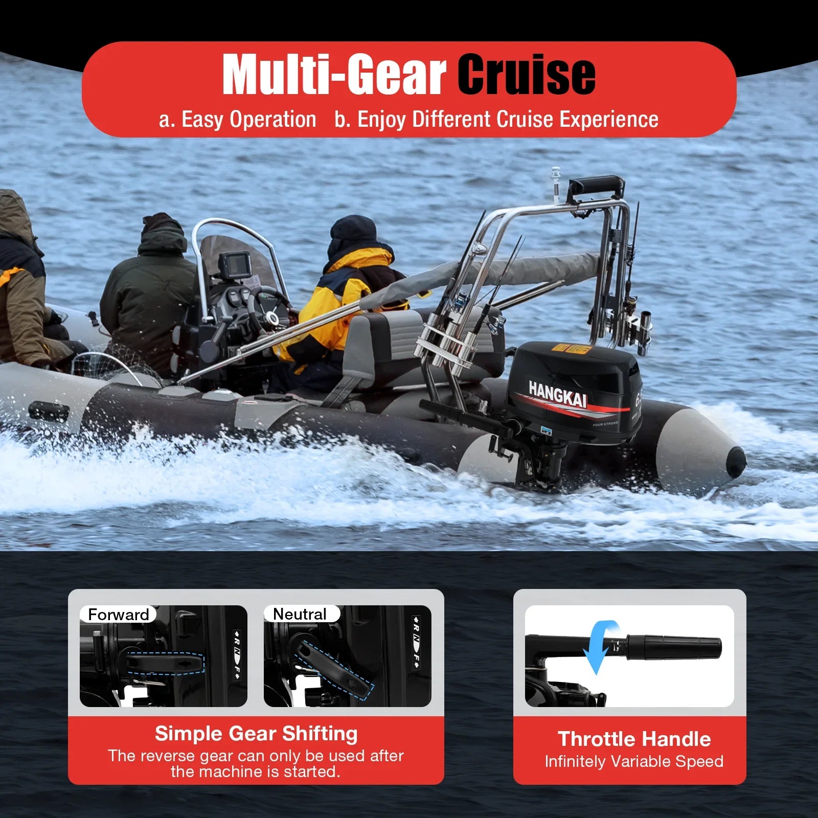 LOYALHEARTDY Outboard Motor 6.5 4 Stroke Boat Engine Fishing Boat Kayak Engine Water Cooling 123CC
