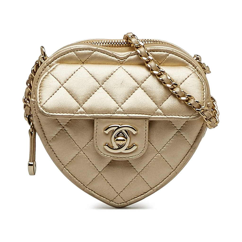 Pre-Owned Authenticated Chanel Mini CC in Love Heart Crossbody Lambskin Leather Gold Crossbody Bag Unisex (Good)