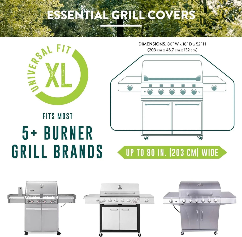 Patio Companion Essential, 80 Inch BBQ Grill Cover, 1 Year Warranty, Heavy-Duty Material, Waterproof and Weather Resistant, Gas Grill Cover for Weber, Char Broil, Broil King, Etc. Jet