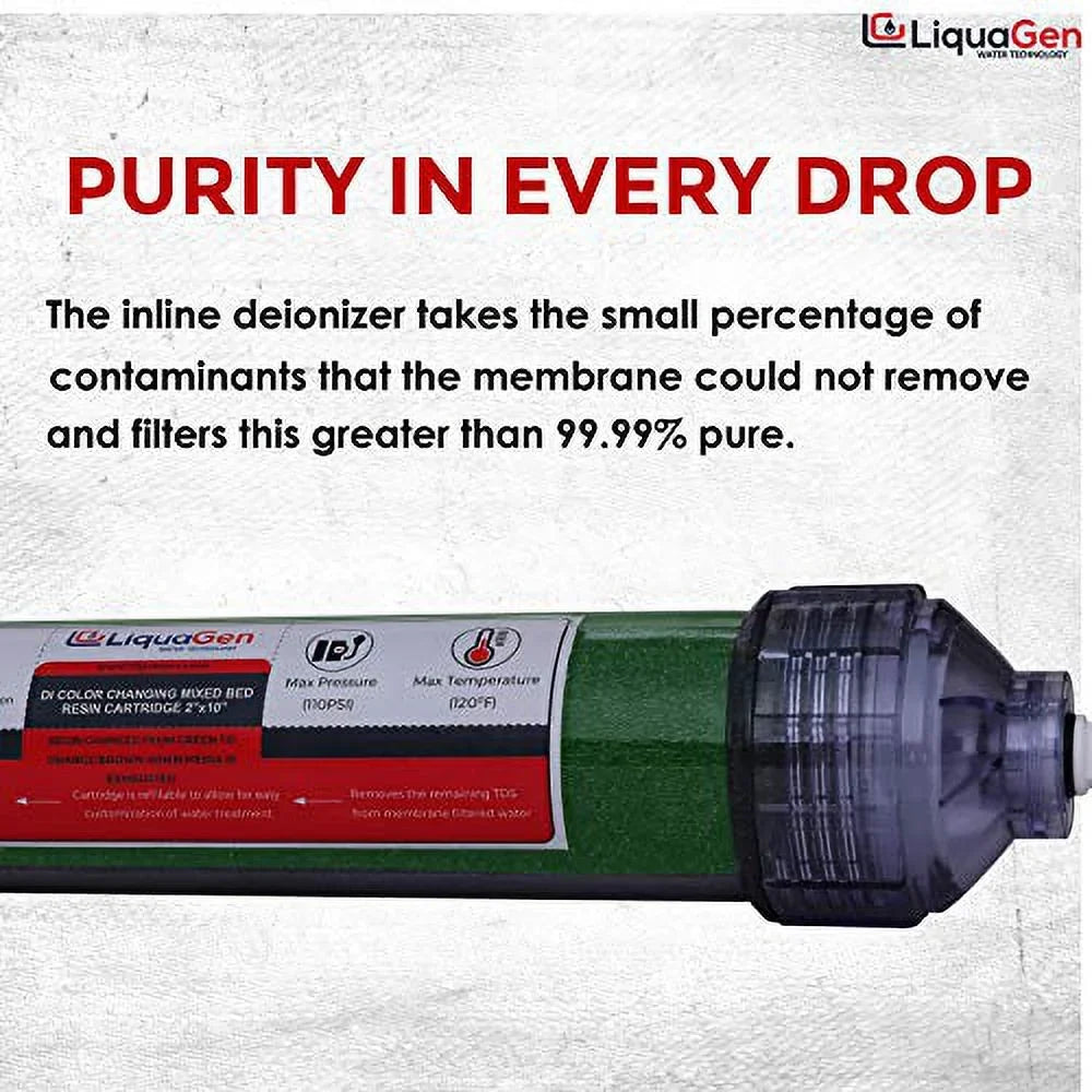 LiquaGen - 2 Pack Replacement Inline Deionization (DI) Canisters for Universal RO/DI Systems - 1/4" Inlets | Engineered for Zero TDS Ultrapure Water | Easy Filter Change