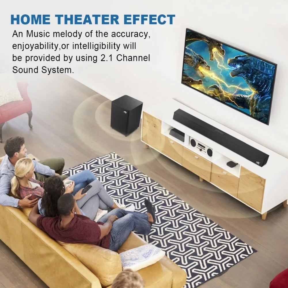 SHANNA 120W TV SoundBar 2.1 Wireless Bluetooth Speaker Home Theater System Wall Mount Sound Bar 3D Surround Remote Control