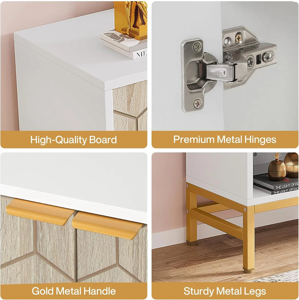Tribesigns Shoe Cabinet with Doors, Entryway 5 Tier Shoe Storage Cabinet with Adjustable Shelves, Wood Grain & White & Gold