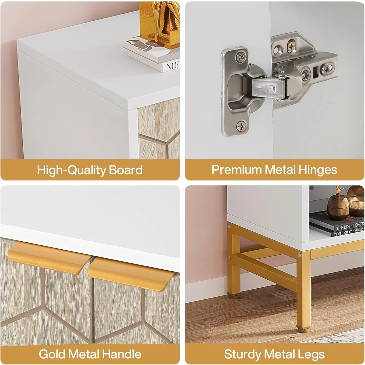Tribesigns Shoe Cabinet with Doors, Entryway 5 Tier Shoe Storage Cabinet with Adjustable Shelves, Wood Grain & White & Gold