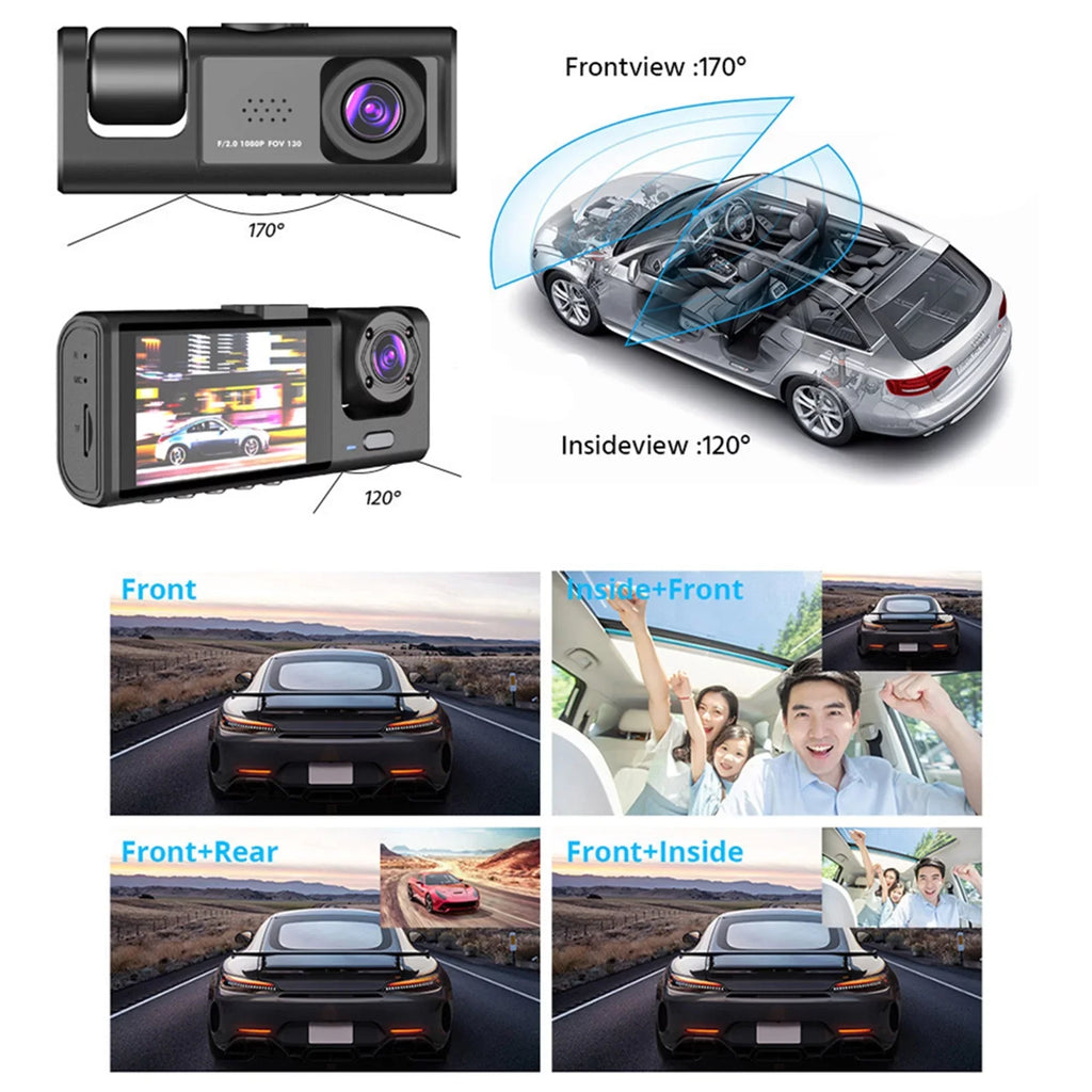 Shinysix Dash Cam Front and Rear Interior 3 Cameras 1080P+720P+480p Car Rearview Mirror Car Video Recording Camcorder Night Vision Car Camera Recorder Auto Safety Driving Recorder