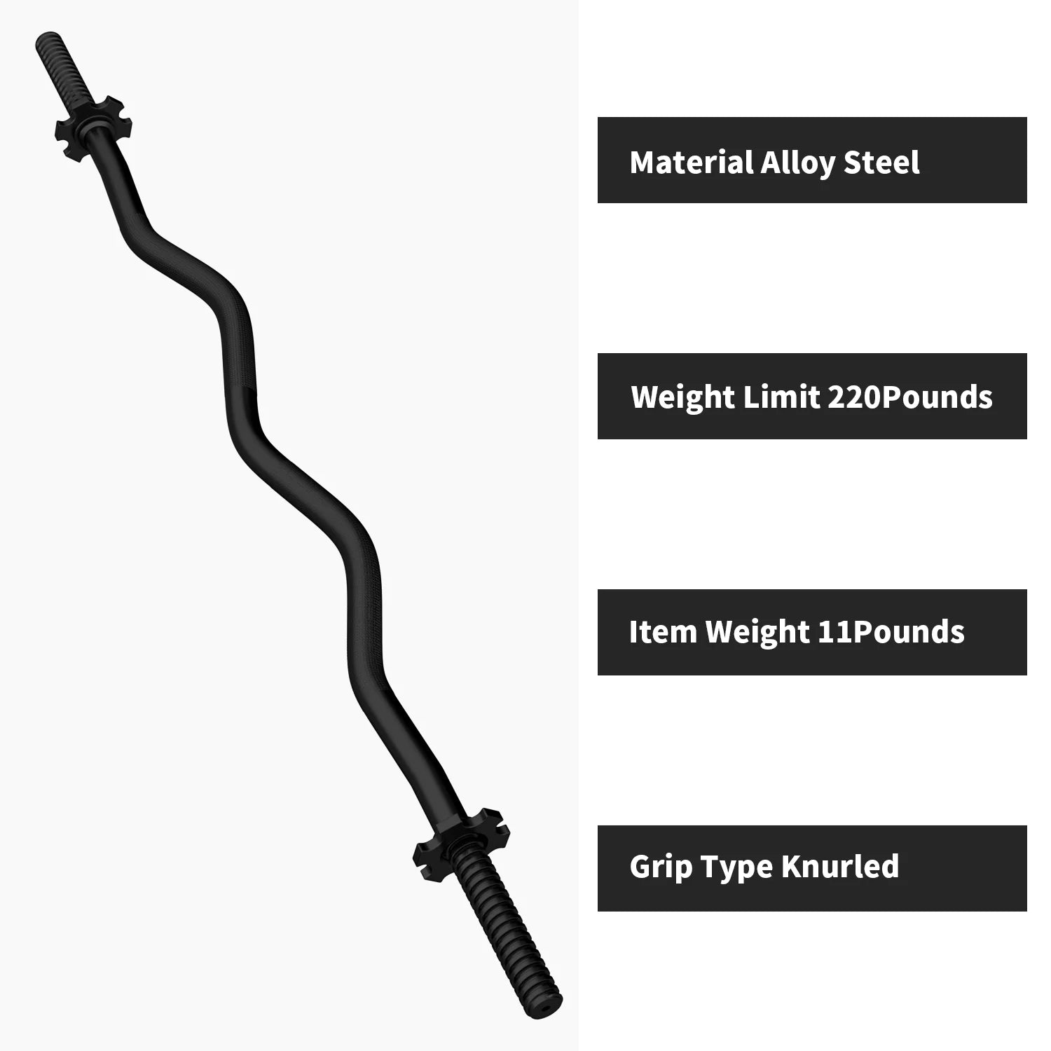 FIXTECH 47'' Olympic Curl Bar with Collars for All Standard Plates, 220-Pound Capacity, Jet