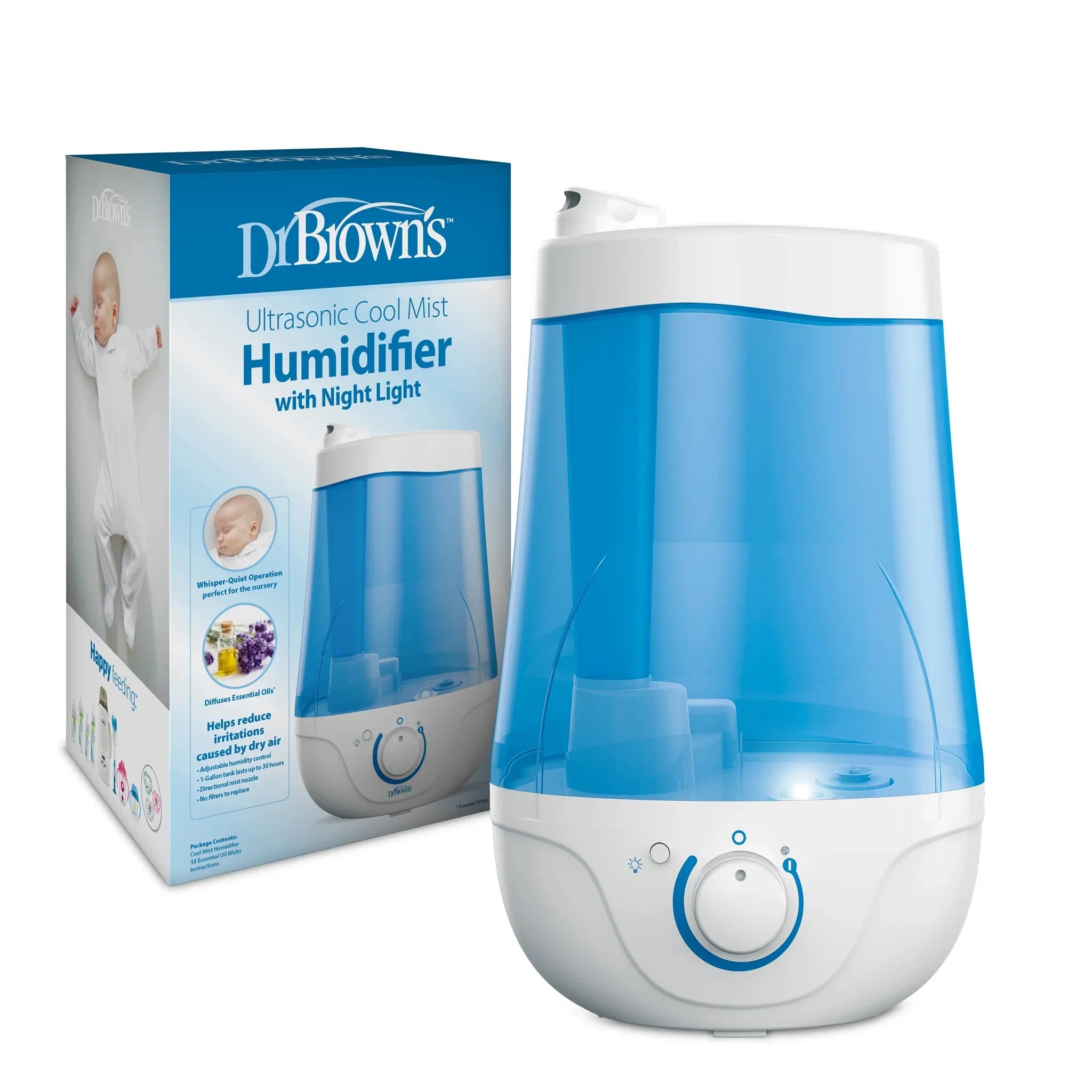 Dr. Brown's Cool Mist Ultrasonic Humidifier for Baby with Optional Diffuser and Night Light, Nursery
