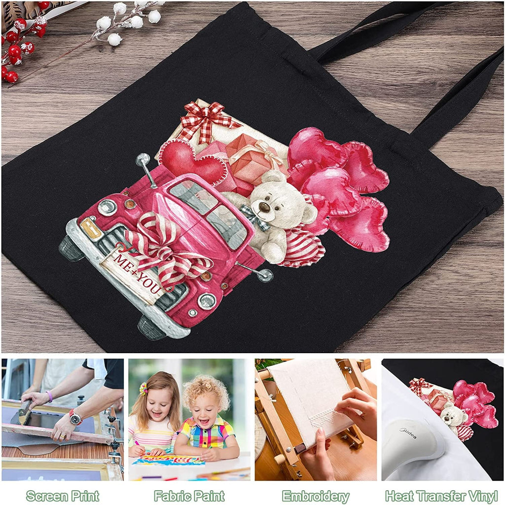 60 Pcs Cotton Canvas Tote Bags Bulk Reusable Grocery Cloth Bags with Handles for DIY Craft Gift Ebony