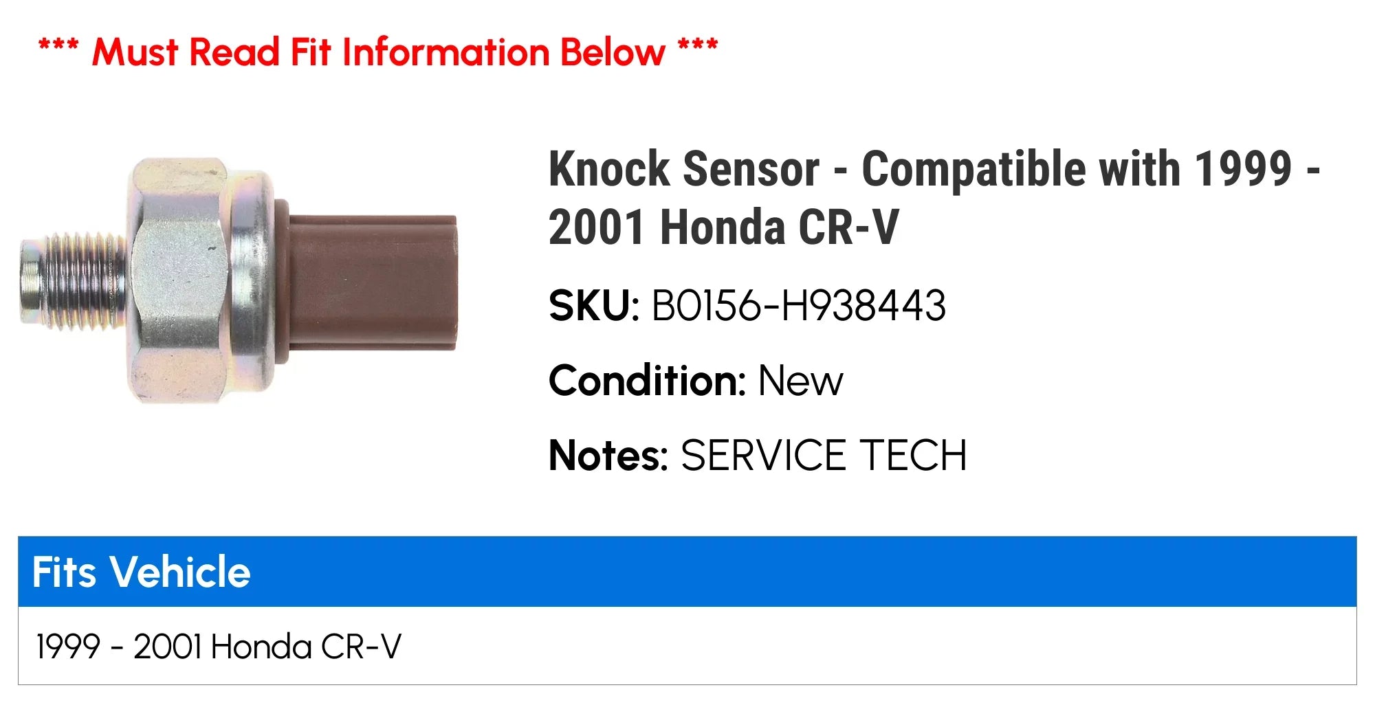 Knock Sensor - Compatible with 1999 - 2001 Honda CR-V 2000