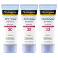 Neutrogena Ultra Sheer Dry-Touch Sunscreen Lotion, Broad Spectrum Spf 30 Uva/Uvb Protection, Oxybenzone-Free, Water Resistant, Non-Comedogenic, Non-Greasy, Travel Size, 3 Fl. Oz, Pack Of 3