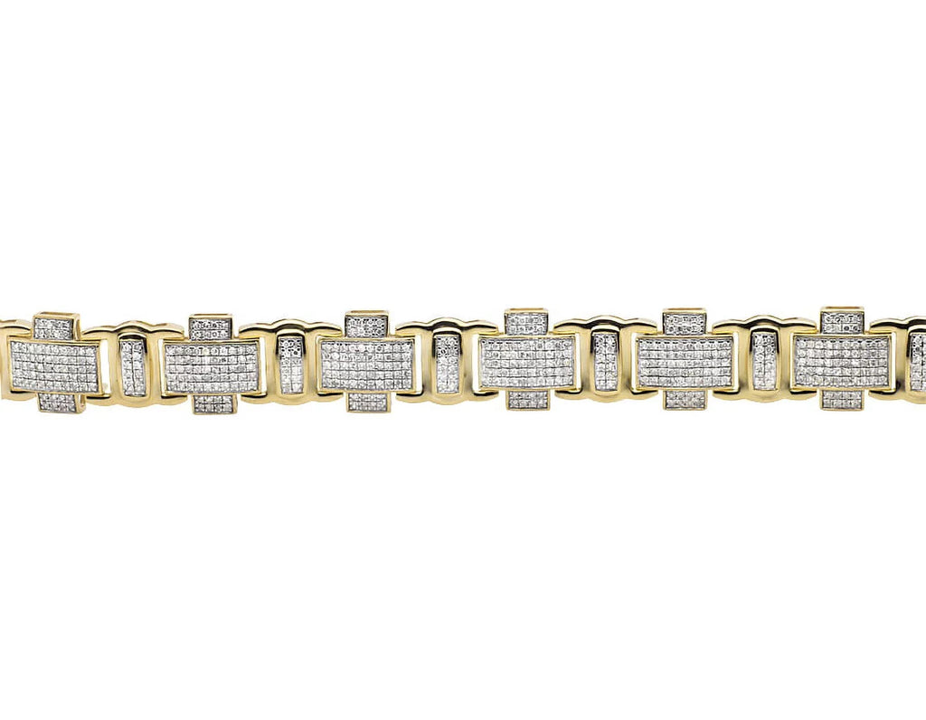 Men's 10K Yellow Gold Pave Genuine Diamond Cross Link Statement Bracelet 8" 4.5ct