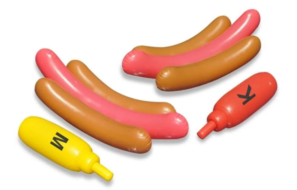 Set of 2 Inflatable Hot Dog Ride On Swimming Pool Battle Set with Boppers Game - 56"