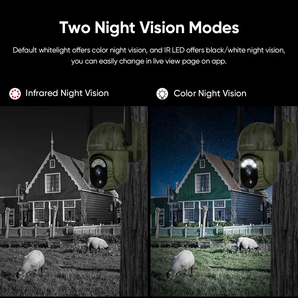 LS VISION Camouflage Camera 2K Solar Battery Powered Outdoor Wireless Security Camera