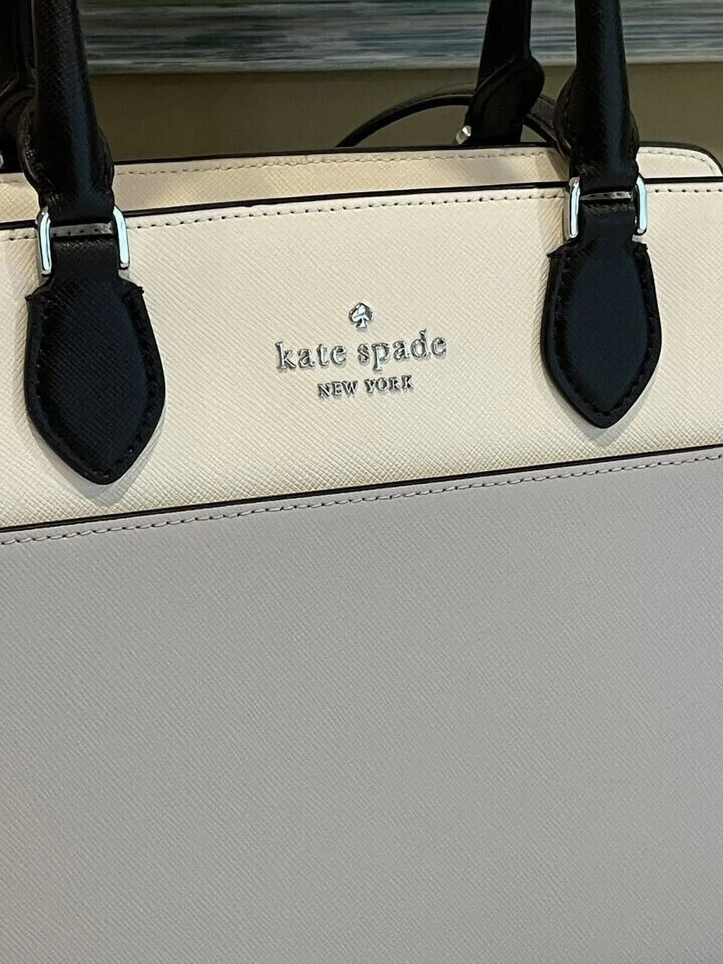 Kate Spade Madison Medium Platinum Grey Colorblock Leather Satchel Bag Purse KC621
