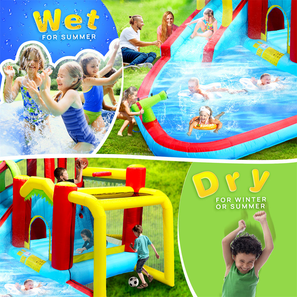 Inflatable Water Slide,7 in 1 Bounce House with Slide,Climbing Wall, Splash Pool, Basketball Rim,Outdoor Backyard Fun Toys for Kid,Blower Included