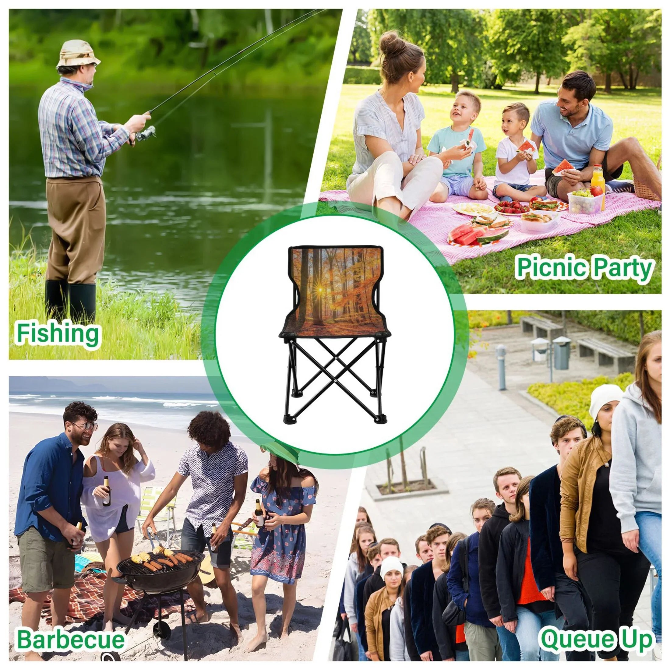 Autumn Leaves Forest Portable Camping Chair Outdoor Folding Beach Chair Fishing Chair Lawn Chair with Carry Bag Support to 220LBS
