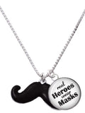 Delight Jewelry Silvertone Large Dark Enamel Mustache Dome Real Heroes Wear Masks Charm Necklace